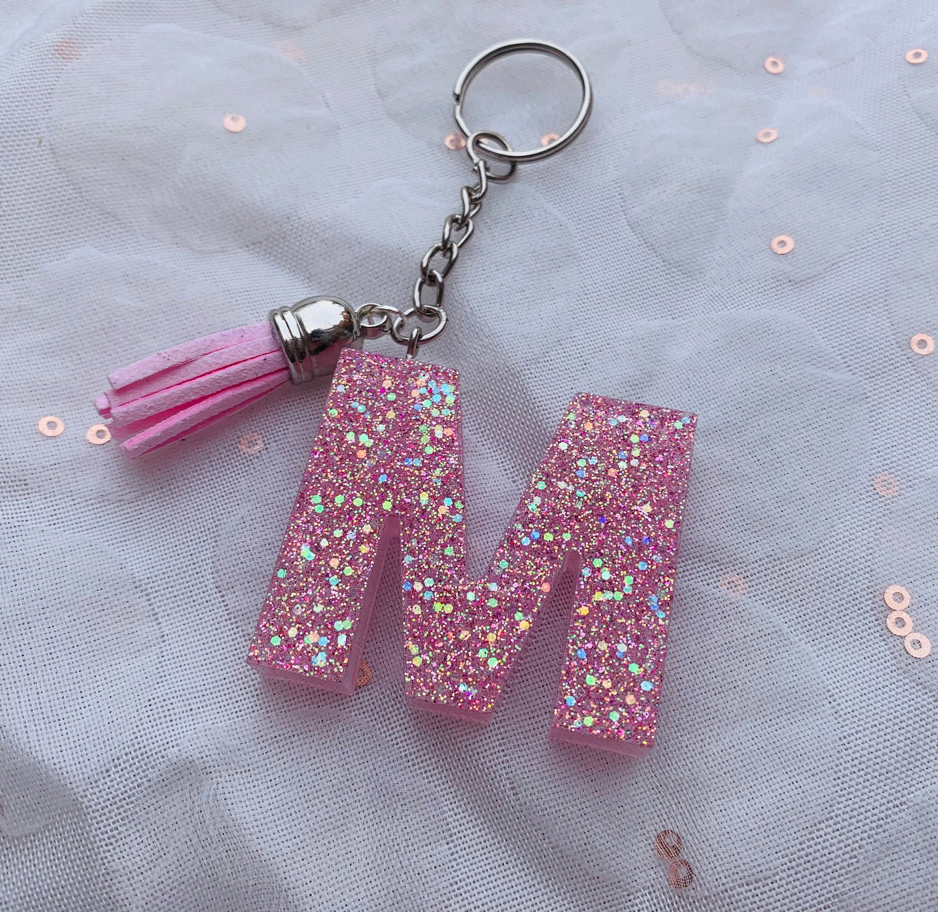 Glitter resin letter key ring Etsy