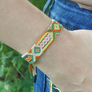 Woven Friendship Bracelet: Green Orange Cotton Boho Armband
