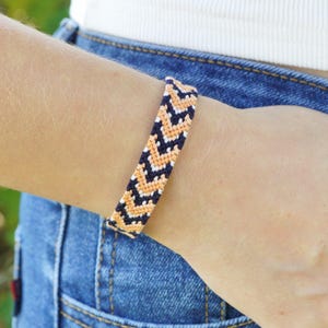 Chevron Friendship Bracelet: Orange & Dark Blue Macrame Woven Jewelry