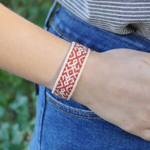 Geometric Macrame Bracelet, Red White Woven Wristband