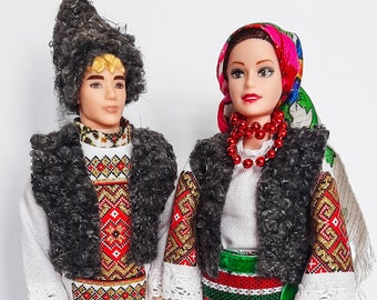 Handmade Romanian folk doll set, Collectible National costume dolls