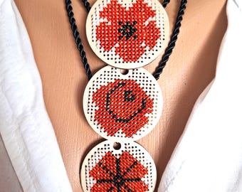 Beaded Ukrainian jewelry gifts for women and girlsHandcrafted embroidered folk amulet pendant. Artisan beaded necklace gift for her.