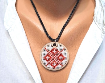 Elegant handmade beaded pendant necklace, Handcrafted embroidered charming amulet pendant gift