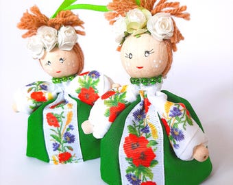 Handmade Ukrainian doll ornament favors, Mint sachet car air freshener and home decor gifts for her