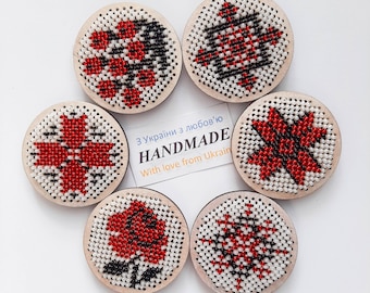 Handmade folk embroidered refrigerator magnet, Ukrainian beaded home decor amulets, Charms for housewarming