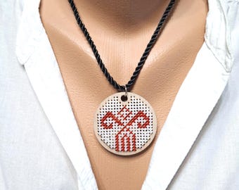 Embroidered Slavic amulet pendant necklace, Handmade elegant jewelry gift for her