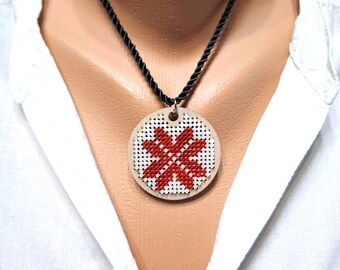 Unique gift for her, Handcrafted embroidered beaded pendant necklace, Ukrainian artisan design