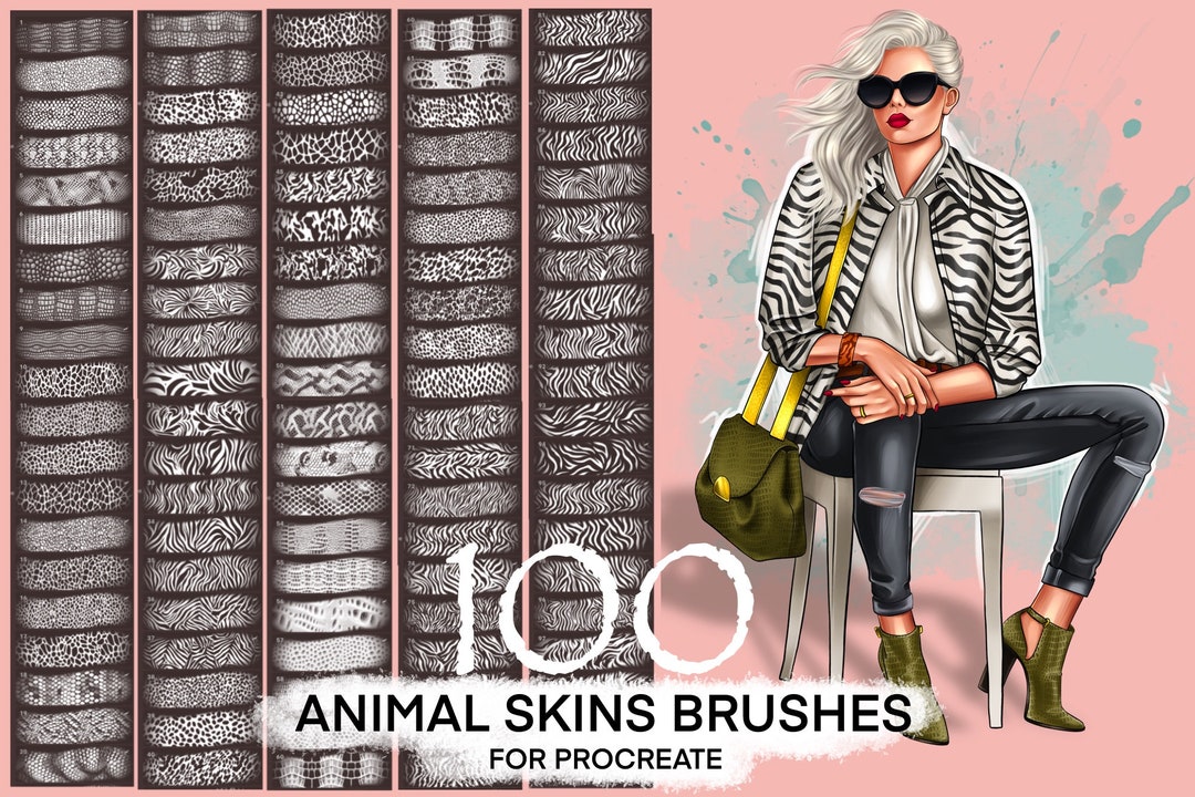Animal Print Procreate Brush Set Leopard Zebra Cow Pattern, Animal
