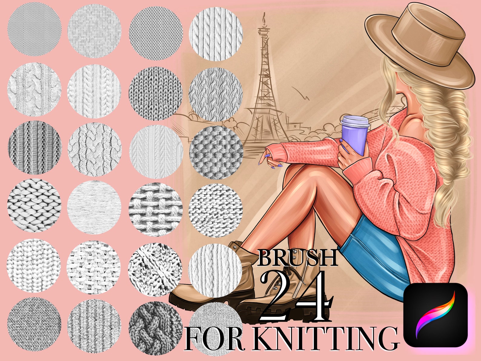 Procreate Knitted Texture Brushes, Fabric Procreate Brushes,knit
