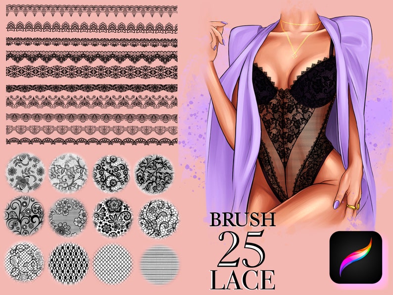 Procreate lace texture brushes, Procreate Fabric, Procreate Lace brush, Lace brushes set, Tulle Netting Mesh Lace Lingerie Fabric Textile zdjęcie 1