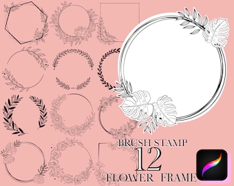 Flower frame, stamp frame Flowers Flowers Procreate Brush, Flower Stamp Brushes for Procreate, Floral Stamps, Procreate Flower Stamps