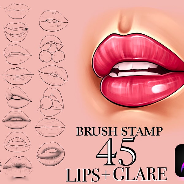 Procreate lips brushes, procreate stamps, procreate brush lips and glare