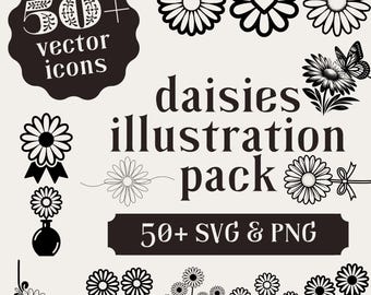 Daisy Clipart: 50+ Floral SVG & PNG Illustrations (Digital Download)