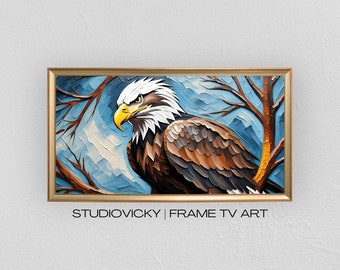 Perched Bald Eagle Frame TV Art Painting | Sunset Tv Frame Art | 4k Frame Tv Art | TV Frame Art | Frame Tv Art Nature | Eagle Home Decor