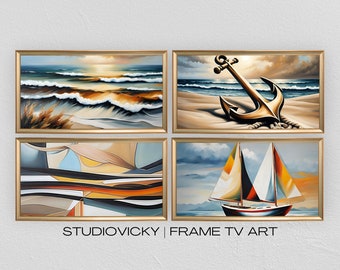 Frame TV Art Modern Coastal Seascape Painting Set | Coastal Ocean Art | 4k Frame TV Art | TV Frame Art | Desktop Wallpaper Backgrounds