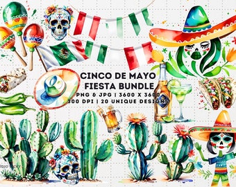 Mexican Fiesta PNG and JPG Clipart, Cinco De Mayo png and jpg, Cactus png, sombrero png, street tacos png, sugar skulls png, maracas png