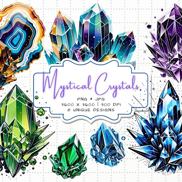 Mystical Crystals Clipart, Amber png, Quartz png, Emerald png, Amythyst png, Sapphire png, Agate png, Peridot png, Crystal png