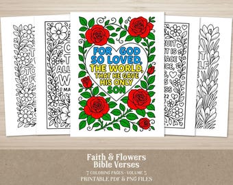 Páginas para colorear con versículos bíblicos florales: Arte bíblico cristiano (Descarga PDF)