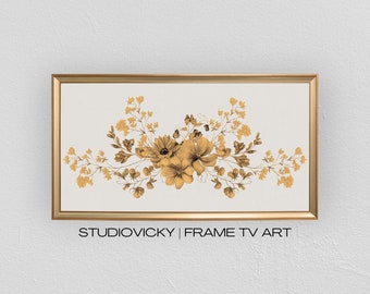 Arte TV con cornice floreale - Swag di fiori selvatici / Arte TV con cornice floreale / Arte TV con cornice 4K / Arte con cornice TV / Sfondi desktop floreali neutri