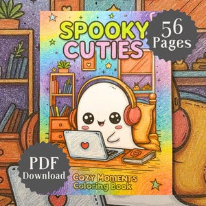 Spooky Cuties: Cozy Moments Coloring Book Pages | Coloring Pages For Adults, Teens, and Kids | 56 Cozy Coloring Sheets Halloween Activity