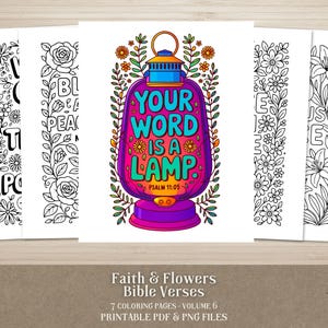Faith & Flowers Scripture Coloring Pages, Vol 6, Bible Verses with Floral Designs in PDF and PNG Printable Format Perfect for Sunday School