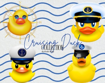 Cruising Duck Clipart PNG Cruise Decoration Rubber Duck Craft Illustration Ducky Designs for Mug Captain Duck Shirt for Family Vacation