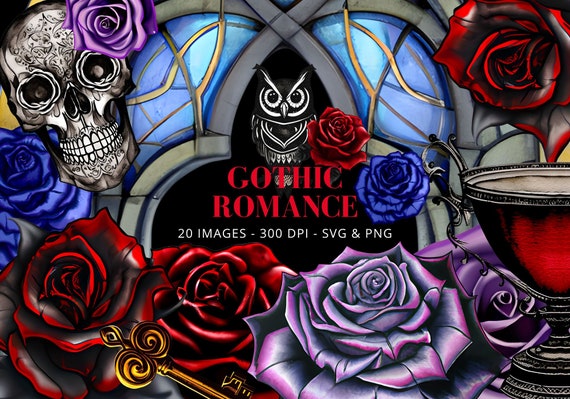 Gothic Romance Clipart Bundle: Skulls, Roses, Keys (SVG & PNG)