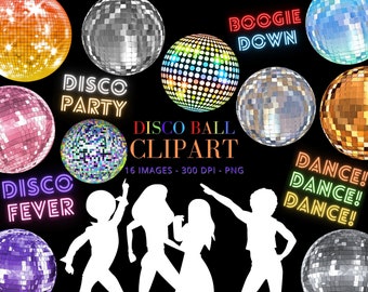 Retro Disco Ball Clipart: PNG & JPG Files (Instant Download)