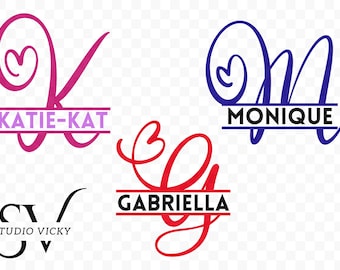 Hearts Split Monogram Alphabet SVG, PNG, JPG, Pdf, Split Letter Monogram, 26 Alphabet, Heart Monogram Letters, Png Designs for Crafting