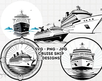 Cruise Ship Clipart Designs: SVG, PNG, JPG Files (Five Designs)