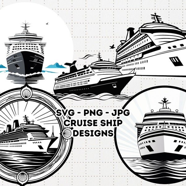 Cruise Ship Clipart Designs, Cruise Ship PNG, Cruise Ship SVG, Cruise Ship JPG, Cruise Ship Sublimation Files, Five Cruising Clipart Designs