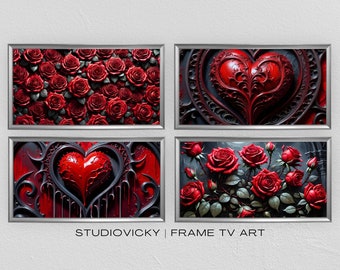 Gothic Hearts & Roses Frame TV Art Set | Valentine Frame Tv Art | 4k Frame Tv Art | TV Frame Art | Gothic Desktop Wallpaper Backgrounds