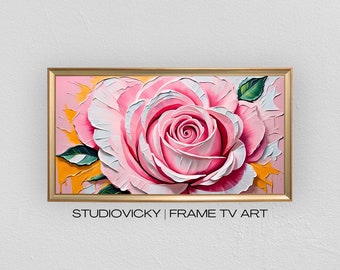 Pink Rose Frame TV Art Painting | Valentines Tv Frame Art | 4k Frame Tv Art | TV Frame Art | Roses Desktop Wallpaper | Frame Tv Art Roses