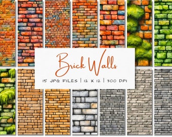 Papel digital de pared de ladrillos: Clipart de textura sin costuras (descarga instantánea)