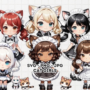 Chibi Anime Cat Girl Texture Bundle, Cute Cat Girl Drawings, Catgirl Textures, Cat Girl Clipart, Catgirl Sublimation Files