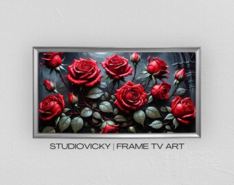 Moonlight Gothic Roses Frame TV Art | Gothic Frame Tv Art | 4k Frame Tv Art | TV Frame Art | Valentine Desktop Wallpaper Backgrounds