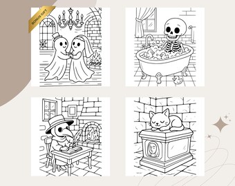 Kawaii Spooky Cuties Coloring Pages: Cozy Halloween Fun (PDF Download)