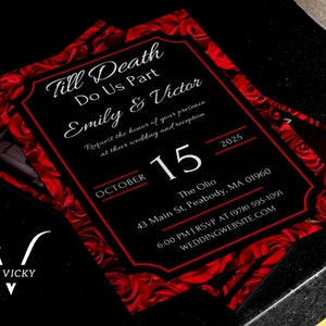 Gothic Rose Wedding Invitation Template, Instant Download, Canva Template, Customizable Wedding Invitation, DIY Wedding Invitations image 1