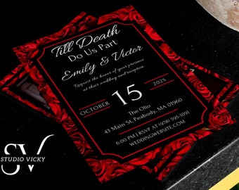 Gothic Rose Wedding Invitation Template, Instant Download, Canva Template, Customizable Wedding Invitation, DIY Wedding Invitations