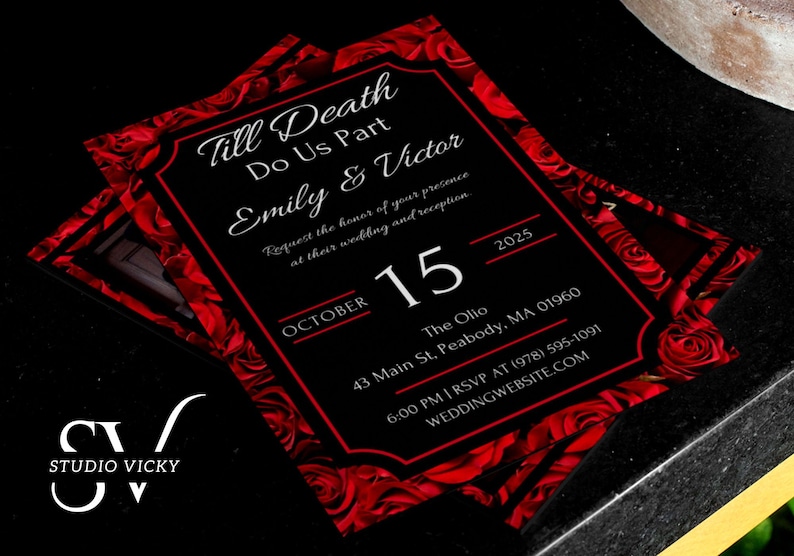 Gothic Rose Wedding Invitation Template, Instant Download, Canva Template, Customizable Wedding Invitation, DIY Wedding Invitations image 1