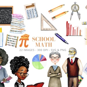 School Math PNG Clipart, Instant Download, Watercolor Math Teacher Clipart, Amazing Black Teachers, PNG Designs for Crafting