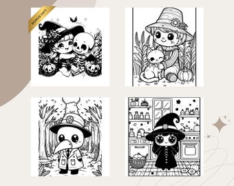 Spooky Cuties Coloring Book: Cozy Halloween Characters (PDF Download)