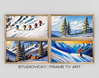 Frame TV Art Ski Resort Set | TV Art Winter | 4k frame tv art | TV Frame Art | Winter Desktop Wallpaper Backgrounds