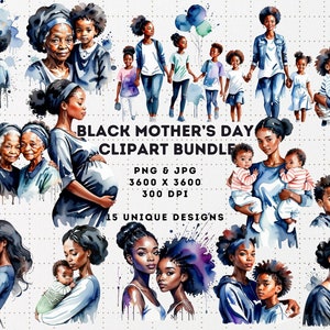 Pacote de clipart de dia das mães negras, mãe africana, crianças PNG, clipart de mãe e filho negra, cartão de dia das mães, artesanato, mãe afro-americana