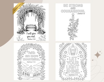 Páginas para colorear con versículos bíblicos cristianos florales: Actividad para la escuela dominical (Patrón PDF V2)