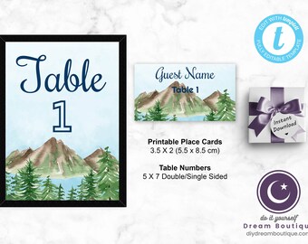 Mountain Place Cards and Table Numbers