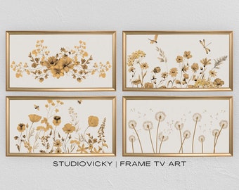 Neutral Wildflower Floral Frame TV Art Set | Floral Frame Tv Art | 4k Frame Tv Art | TV Frame Art | Floral Desktop Wallpaper Backgrounds