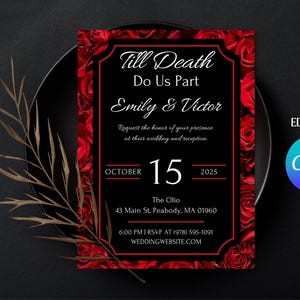 Gothic Hochzeitseinladung Vorlagen für Canva Rose Gothic Save the date rsvp Gothic Antwortkarte Rose Tischnummern Quinceamaßa Masquerade