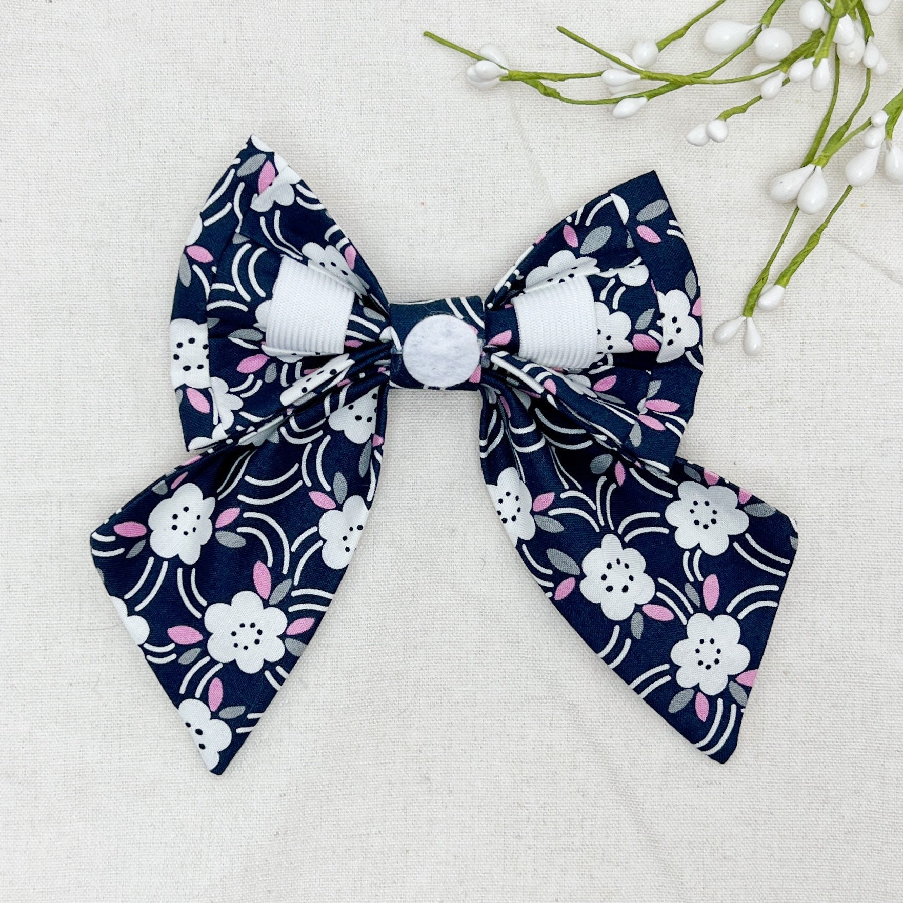 Dog Sailor Bow Collar Navy Floral Dog Sailor Bow Dog Collar Etsy