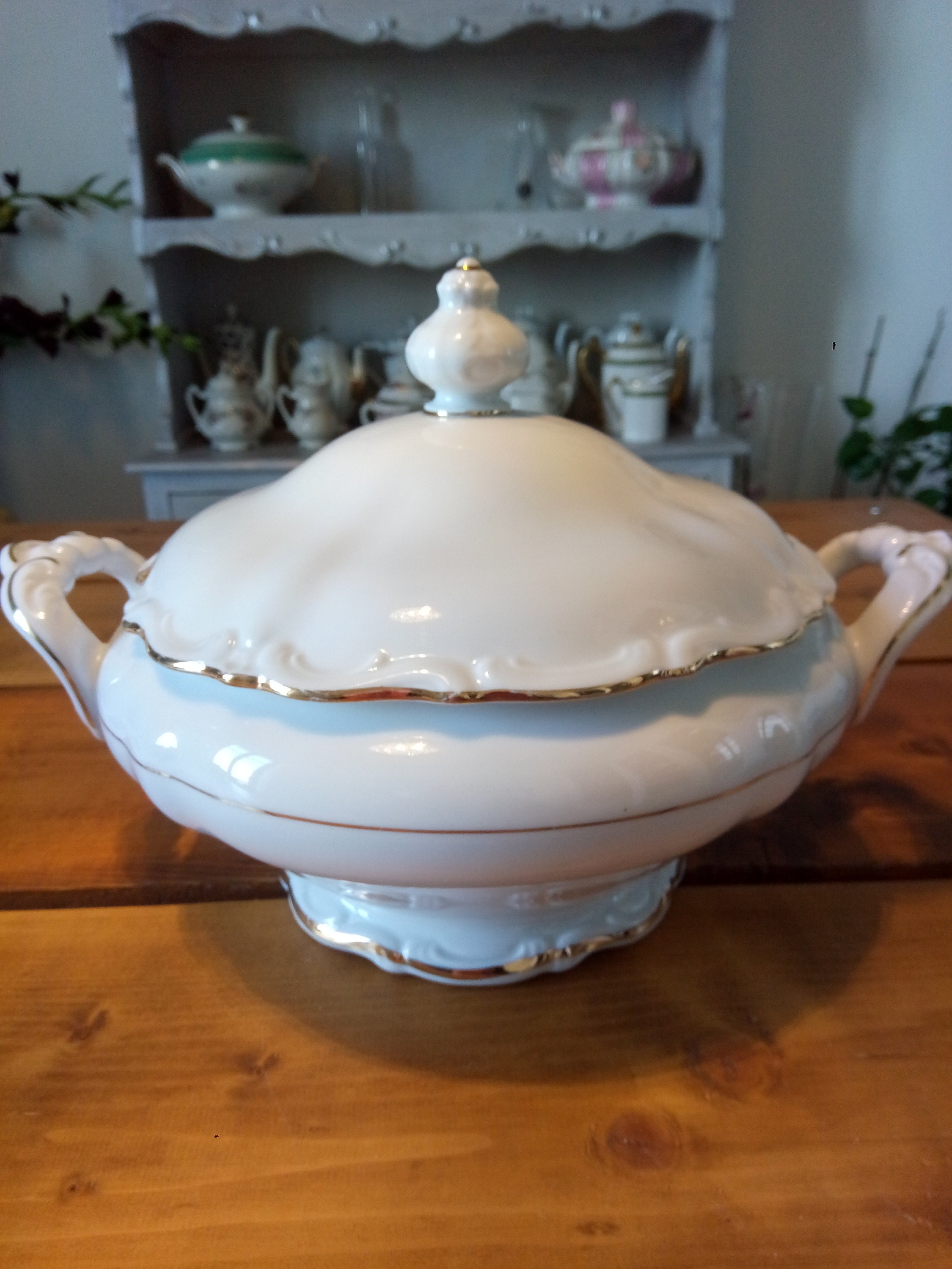 Signée Winterling Marktleuthen Bavaria Rare Soupière en Porcelaine à Liseré Or